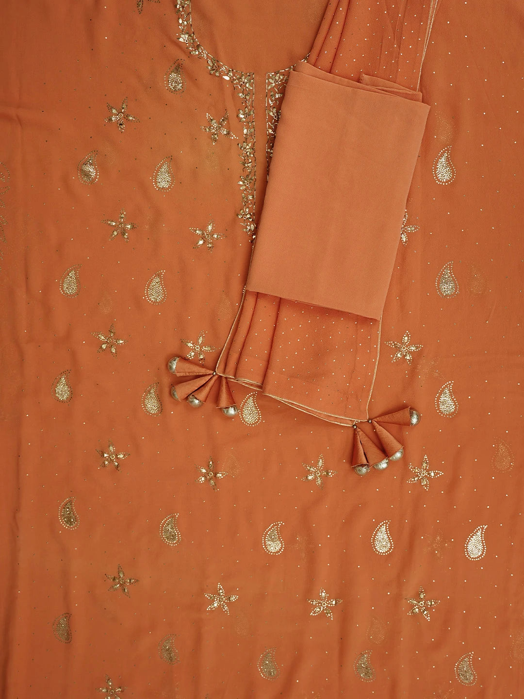 Ada Hand Embroidered Coral Glow Pure Georgette Lucknowi Chikankari Unstitched Suit Piece With Muqaish Work A336488
