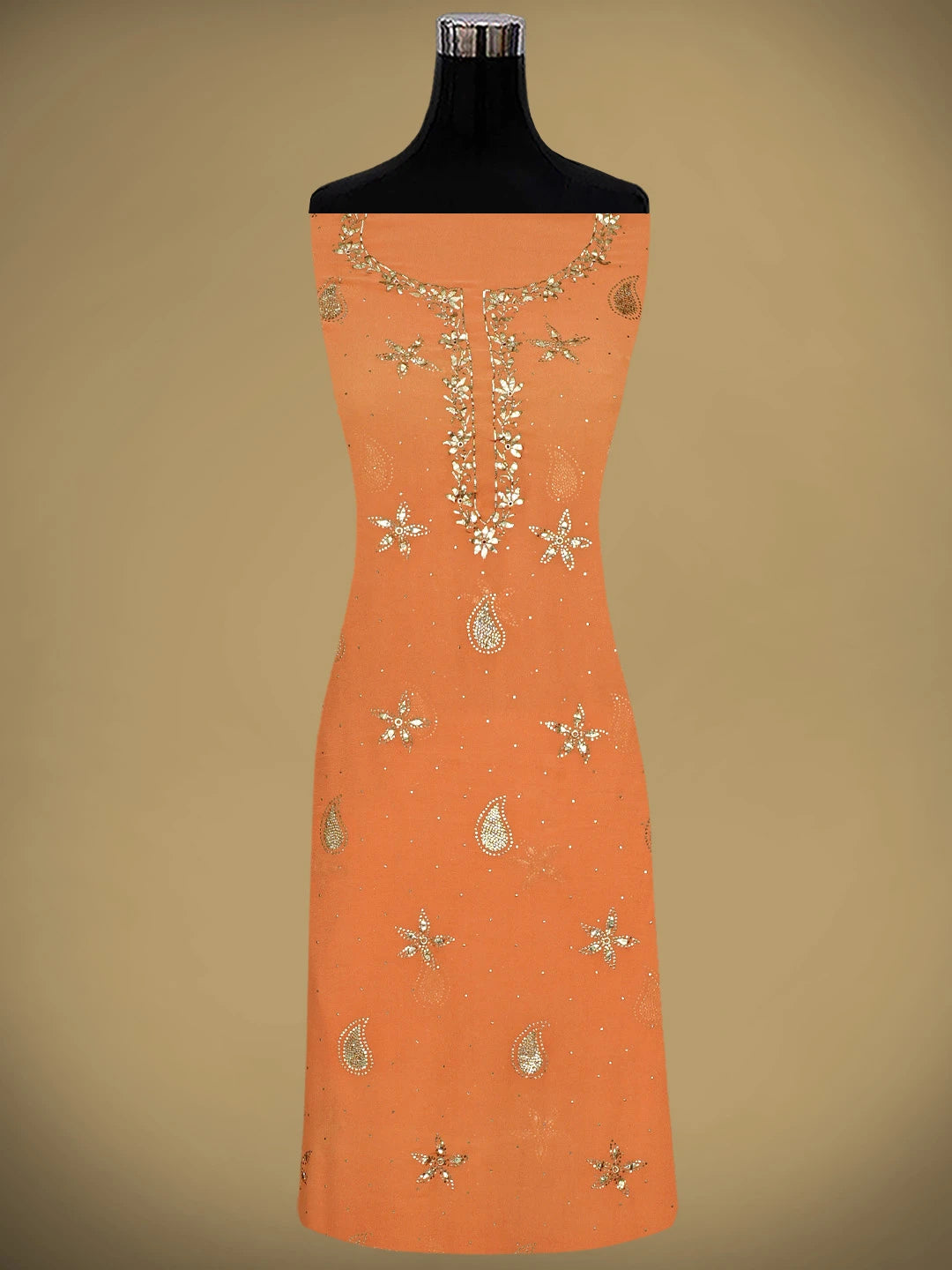 Ada Hand Embroidered Coral Glow Pure Georgette Lucknowi Chikankari Unstitched Suit Piece With Muqaish Work A336488