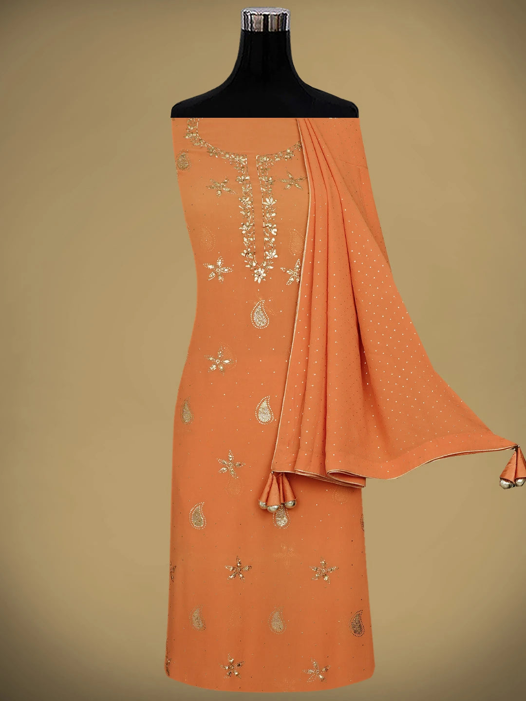 Ada Hand Embroidered Coral Glow Pure Georgette Lucknowi Chikankari Unstitched Suit Piece With Muqaish Work A336488