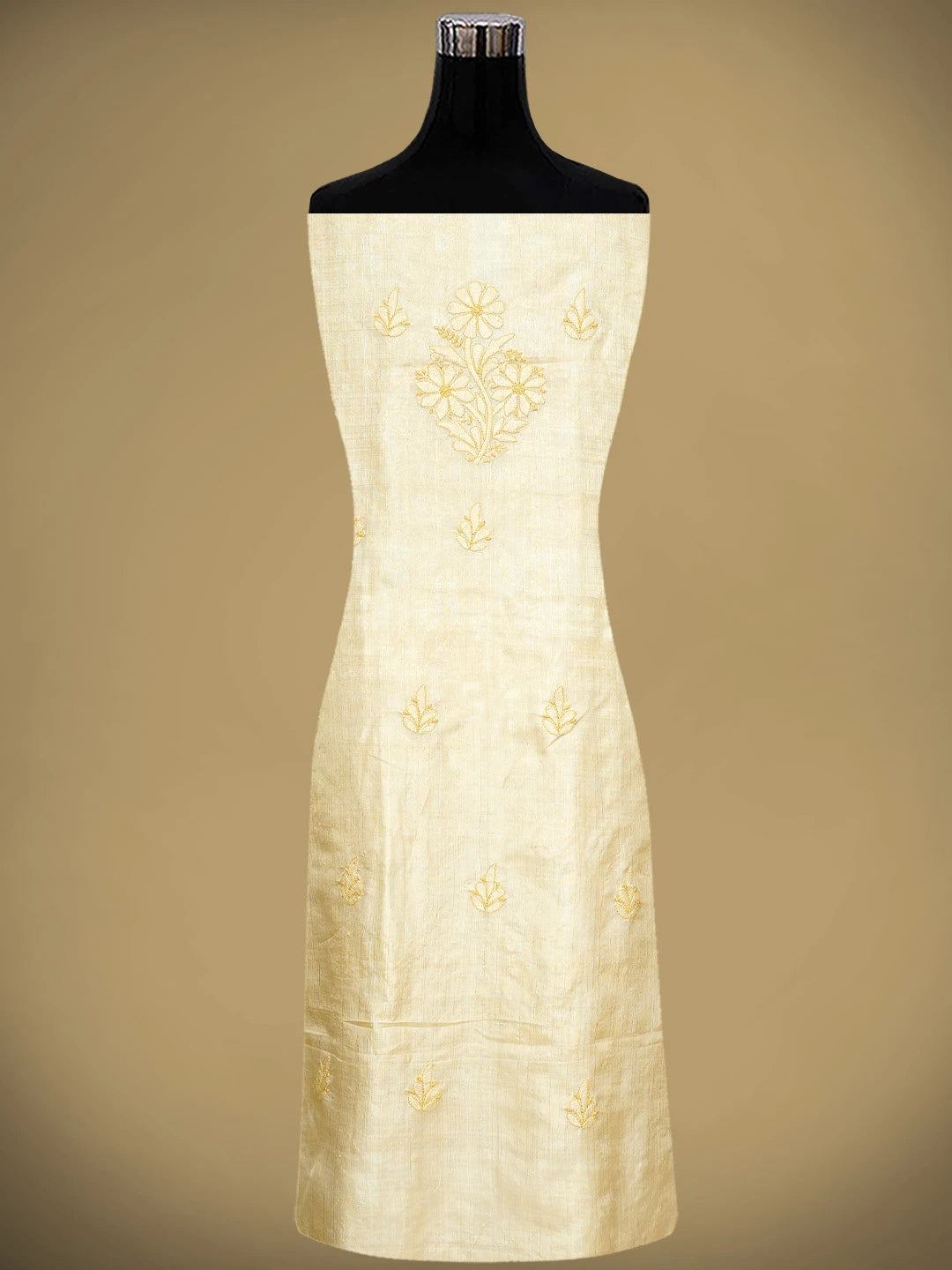 Ada Hand Embroidered Fawn Silk Lucknowi Chikankari Unstitched Suit Piece 01A965331