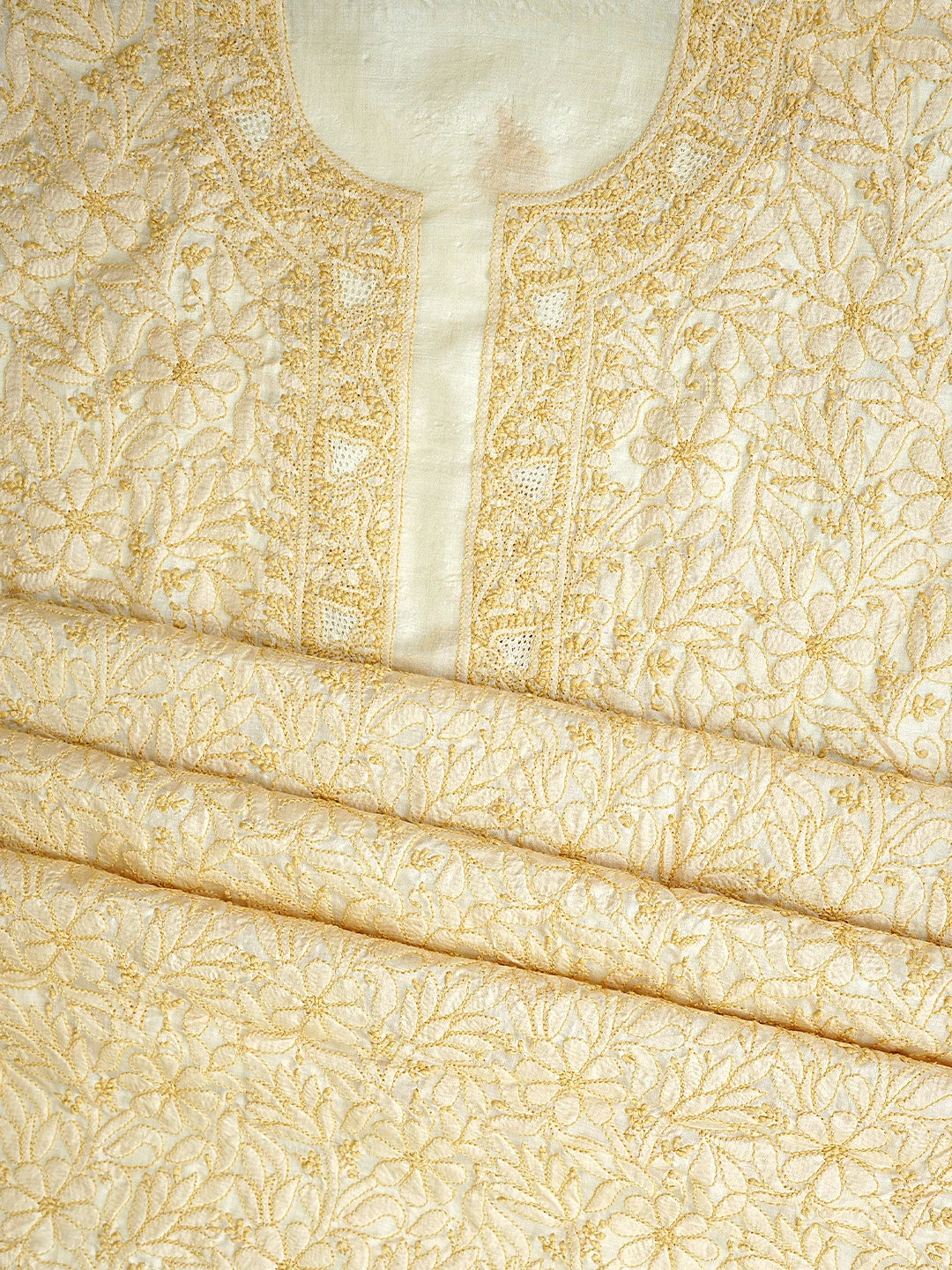 Ada Hand Embroidered Fawn Silk Lucknowi Chikankari Unstitched Suit Piece 01A965331