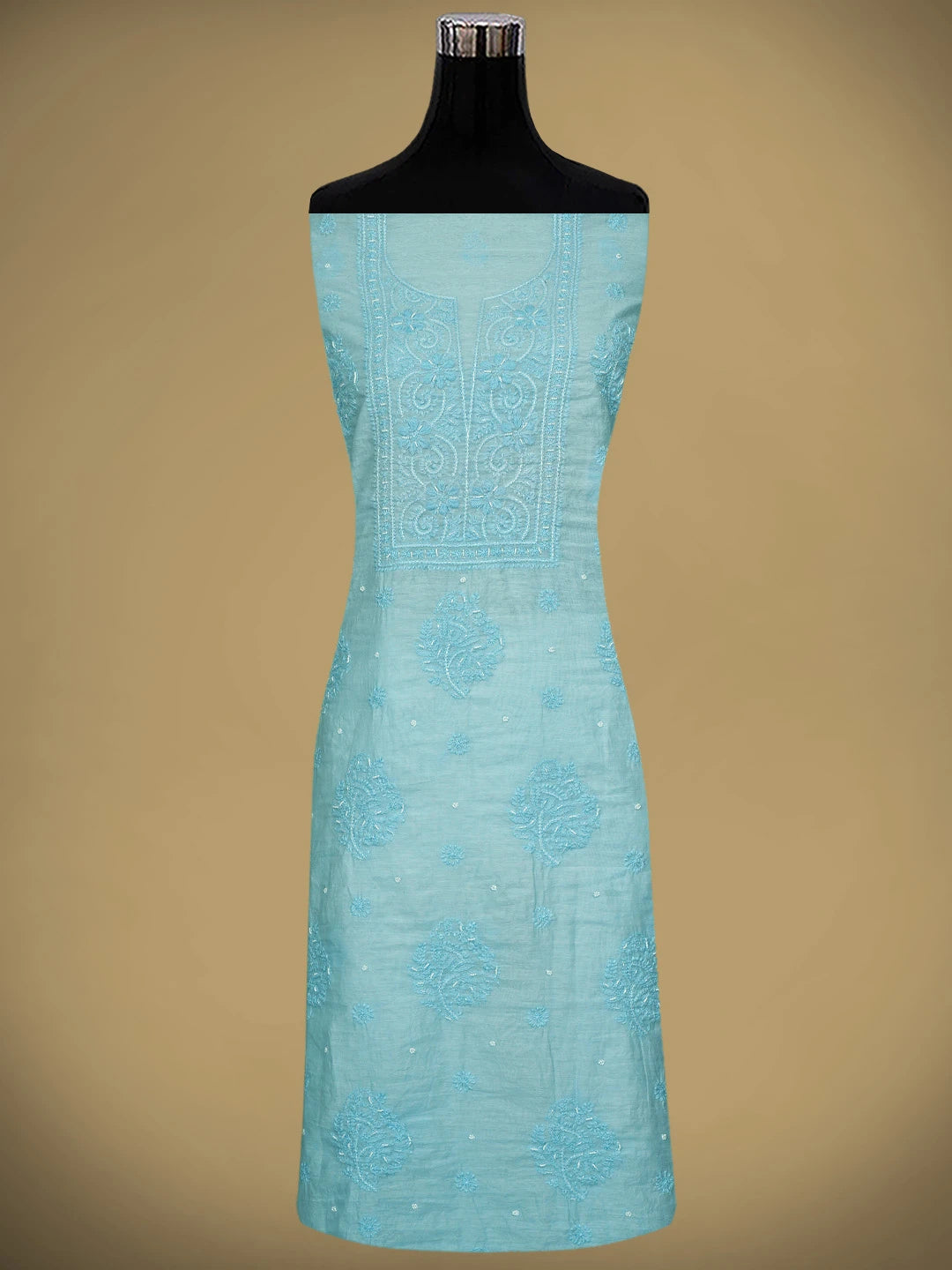 Ada Hand Embroidered Baby Blue Chanderi Lucknowi Chikankari Unstitched Kurta Dupatta Set With Cutdana Work 01A939768
