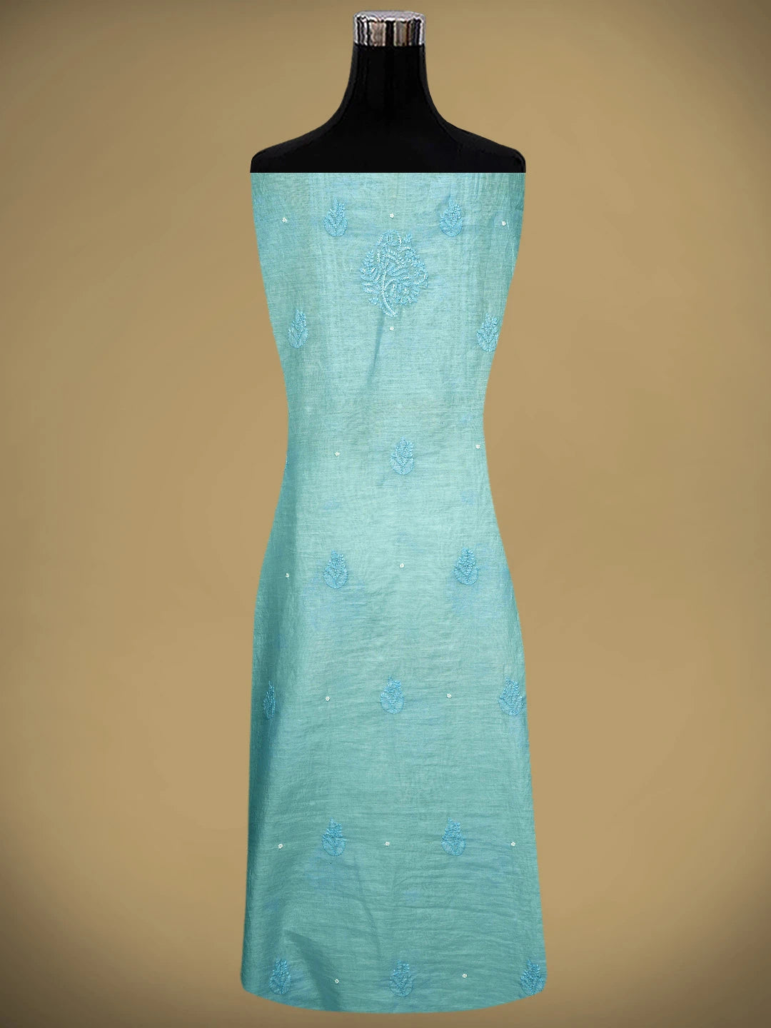 Ada Hand Embroidered Baby Blue Chanderi Lucknowi Chikankari Unstitched Kurta Dupatta Set With Cutdana Work 01A939768