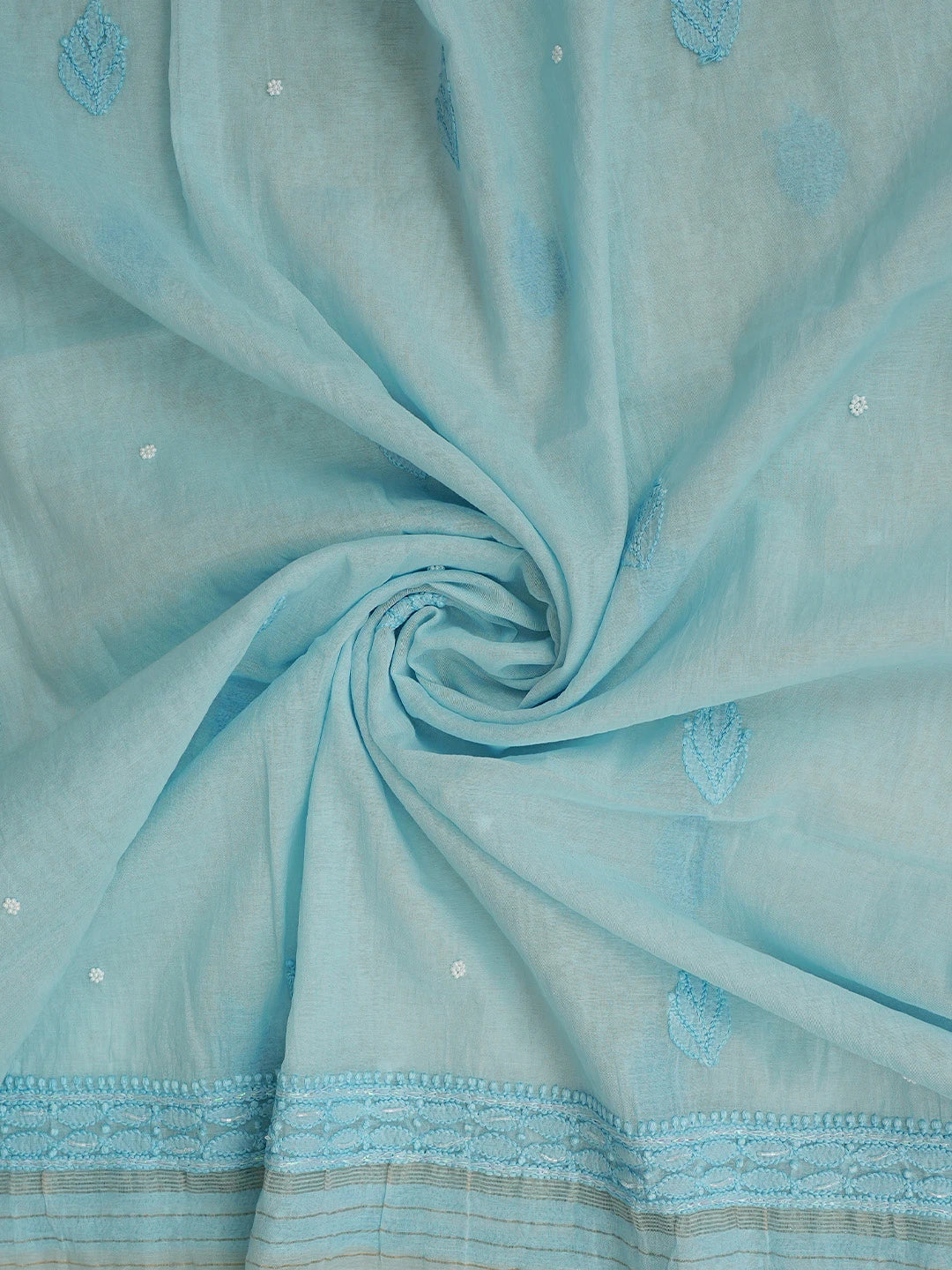 Ada Hand Embroidered Baby Blue Chanderi Lucknowi Chikankari Unstitched Kurta Dupatta Set With Cutdana Work 01A939768