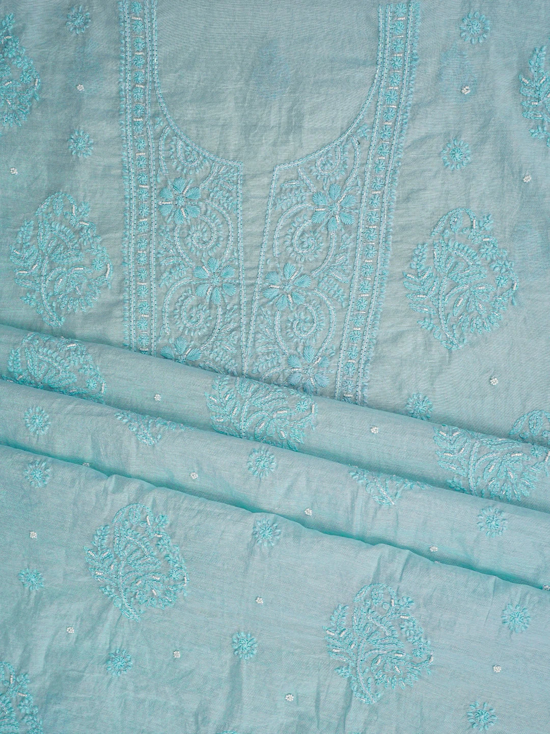 Ada Hand Embroidered Baby Blue Chanderi Lucknowi Chikankari Unstitched Kurta Dupatta Set With Cutdana Work 01A939768
