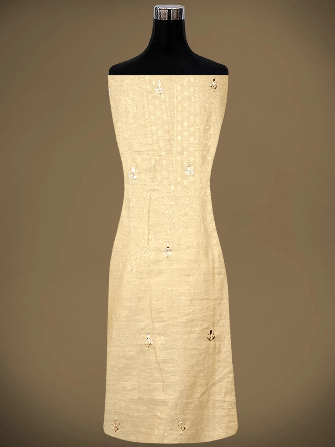 Ada Hand Embroidered Fawn Tissue Unstitched Kurta Dupatta Set With Mukaish/Muqaish Work 01A972578