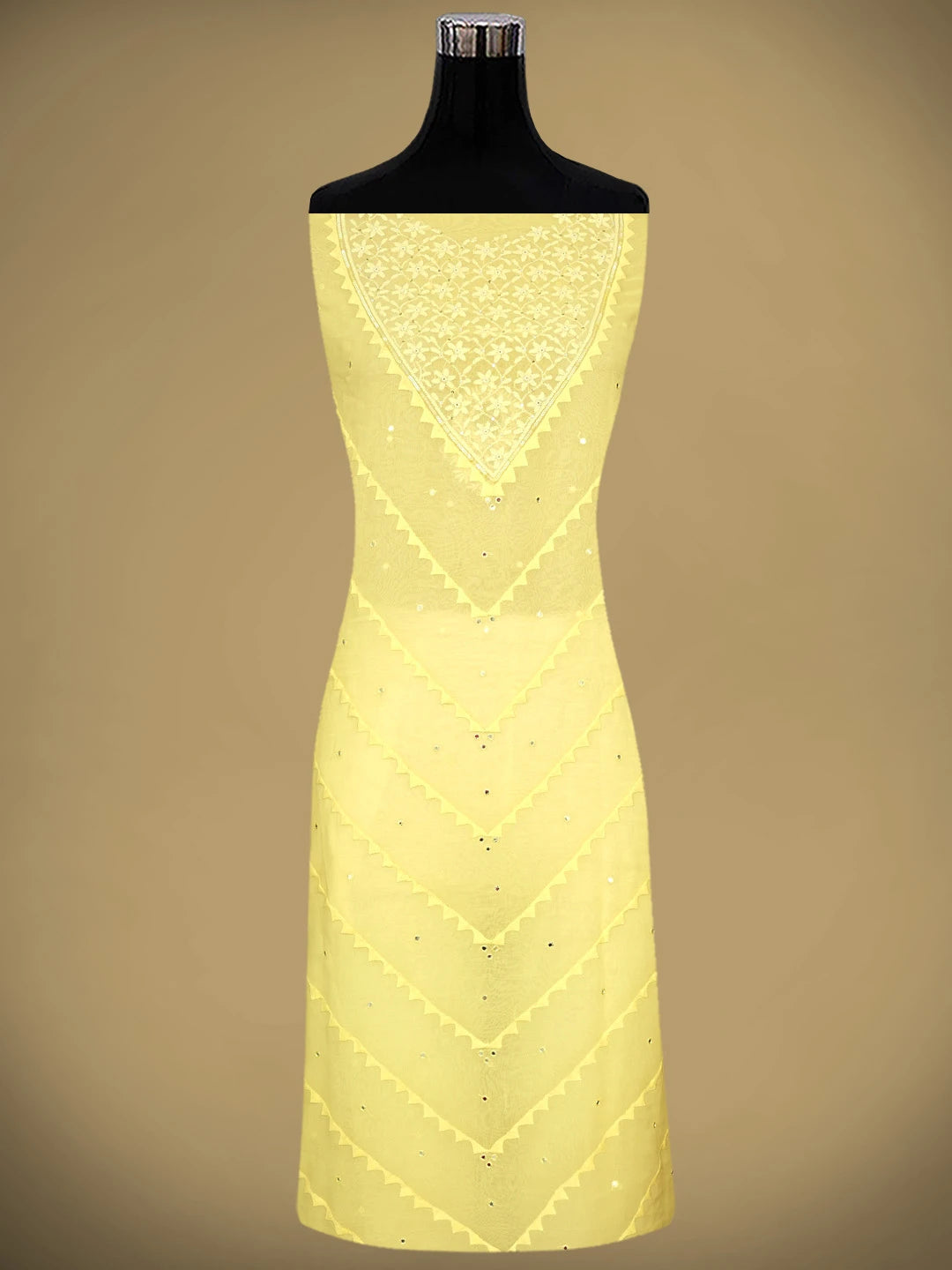 Ada Hand Embroidered Lemon Pure Georgette Lucknowi Chikankari Unstitched Suit Piece With Sequinned Work 01A345376