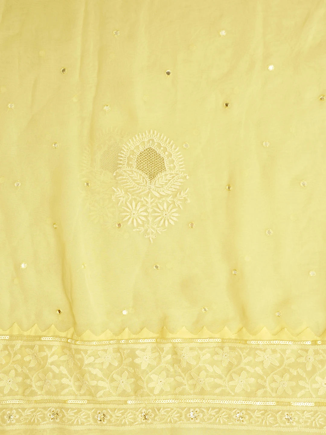 Ada Hand Embroidered Lemon Pure Georgette Lucknowi Chikankari Unstitched Suit Piece With Sequinned Work 01A345376
