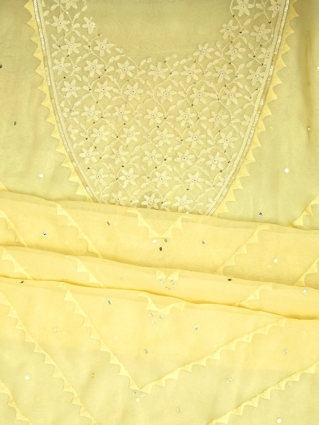 Ada Hand Embroidered Lemon Pure Georgette Lucknowi Chikankari Unstitched Suit Piece With Sequinned Work 01A345376