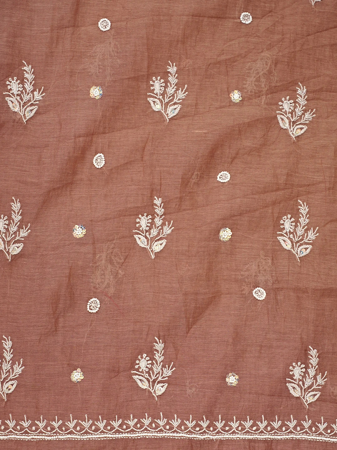 Ada Hand Embroidered Dusty Peach Chanderi Lucknowi Chikankari Unstitched Kurta Dupatta Set With Pearl Work 01A959476