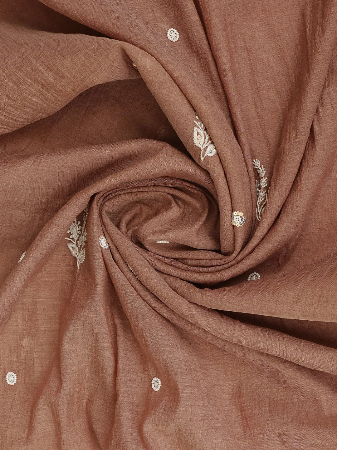 Ada Hand Embroidered Dusty Peach Chanderi Lucknowi Chikankari Unstitched Kurta Dupatta Set With Pearl Work 01A959476
