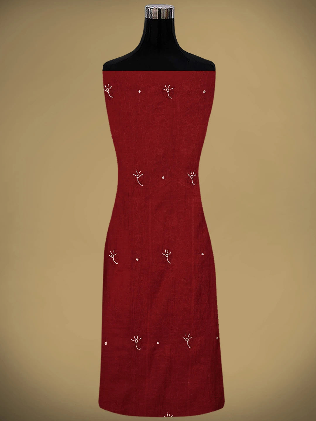 Ada Hand Embroidered Maroon Chanderi Lucknowi Chikankari Unstitched Kurta Dupatta Set With Pearl Work 01A911505