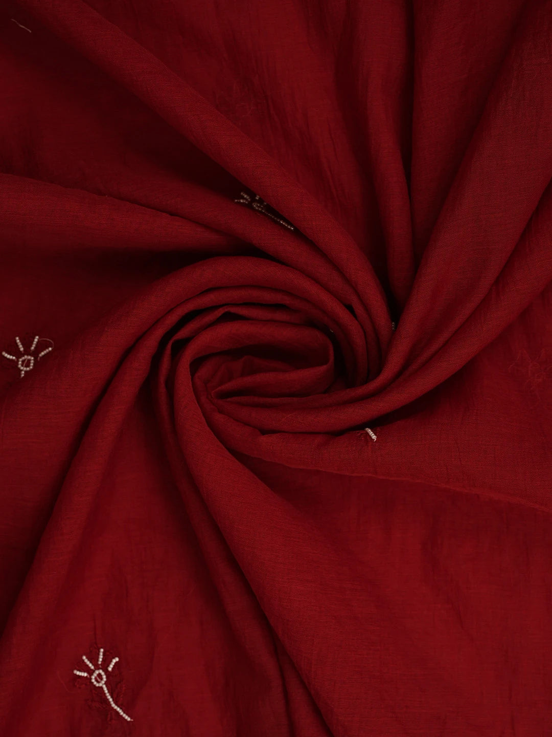 Ada Hand Embroidered Maroon Chanderi Lucknowi Chikankari Unstitched Kurta Dupatta Set With Pearl Work 01A911505