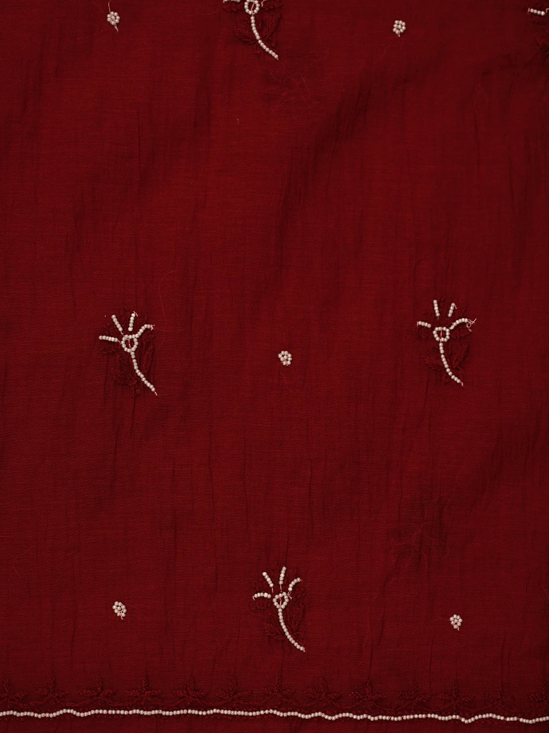 Ada Hand Embroidered Maroon Chanderi Lucknowi Chikankari Unstitched Kurta Dupatta Set With Pearl Work 01A911505
