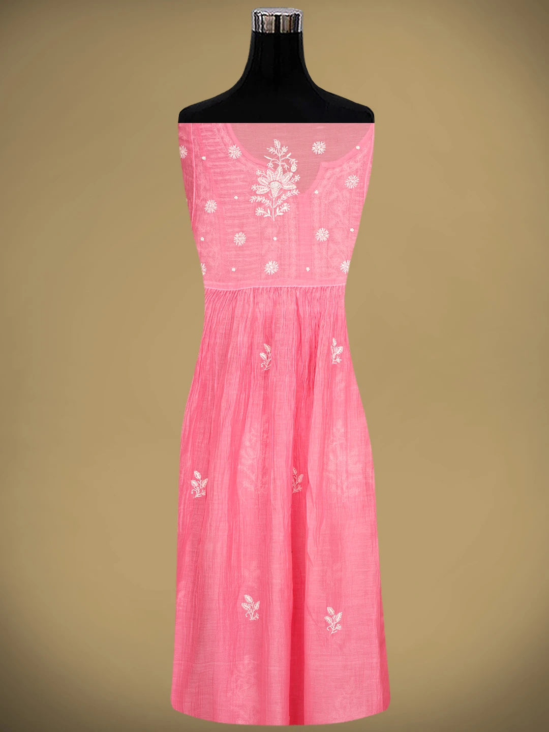 Ada Hand Embroidered Pink Chanderi Semi-Stitched Lucknowi Chikankari A-Line Kurta Dupatta Set With Cutdana Work 01A954226