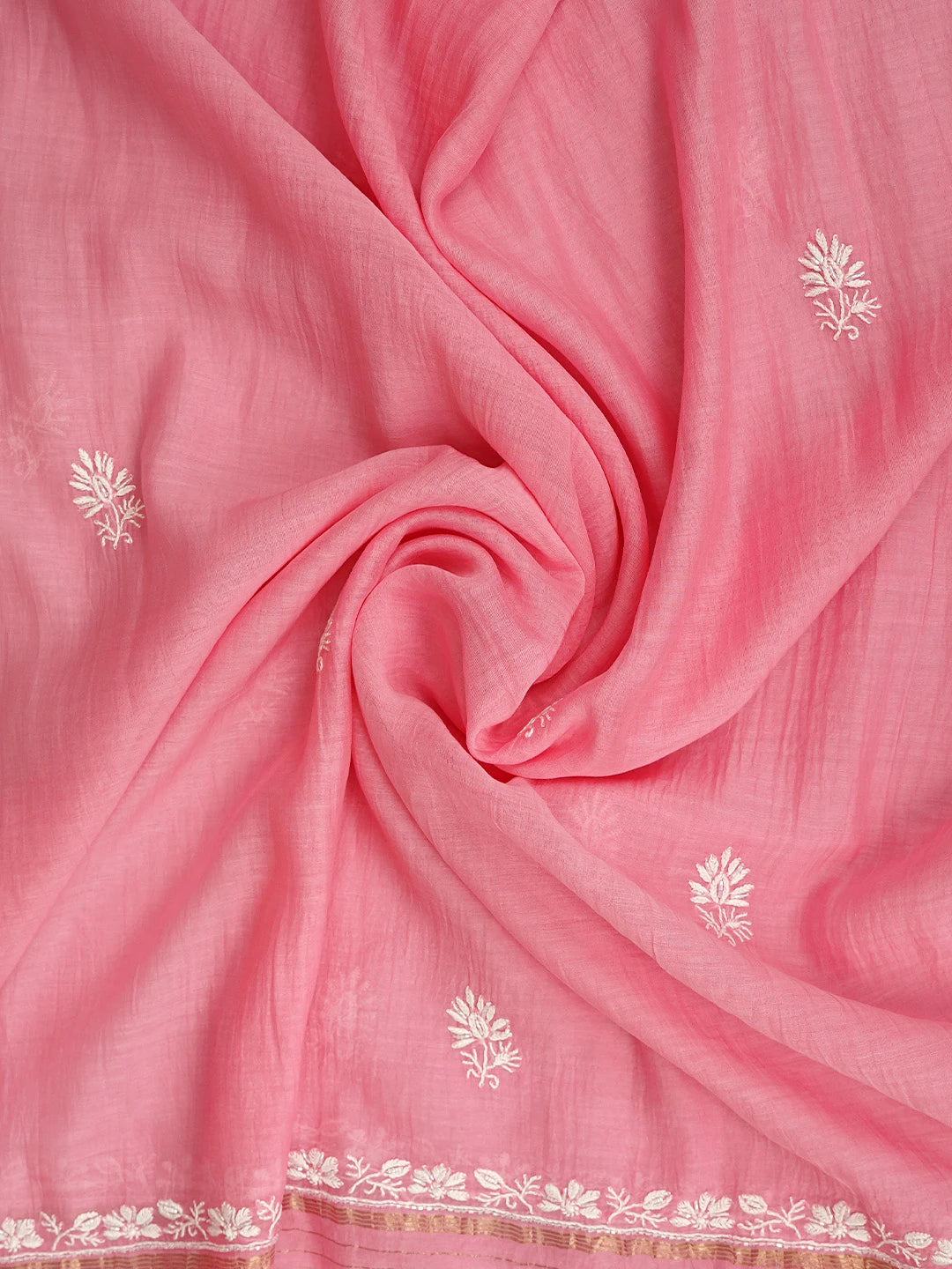 Ada Hand Embroidered Pink Chanderi Semi-Stitched Lucknowi Chikankari A-Line Kurta Dupatta Set With Cutdana Work 01A954226