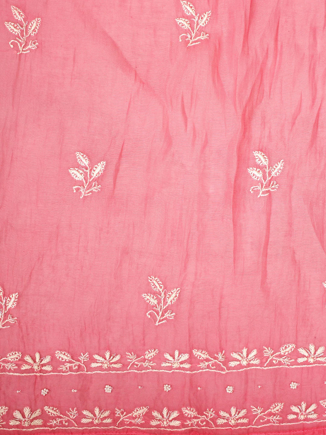 Ada Hand Embroidered Pink Chanderi Semi-Stitched Lucknowi Chikankari A-Line Kurta Dupatta Set With Cutdana Work 01A954226