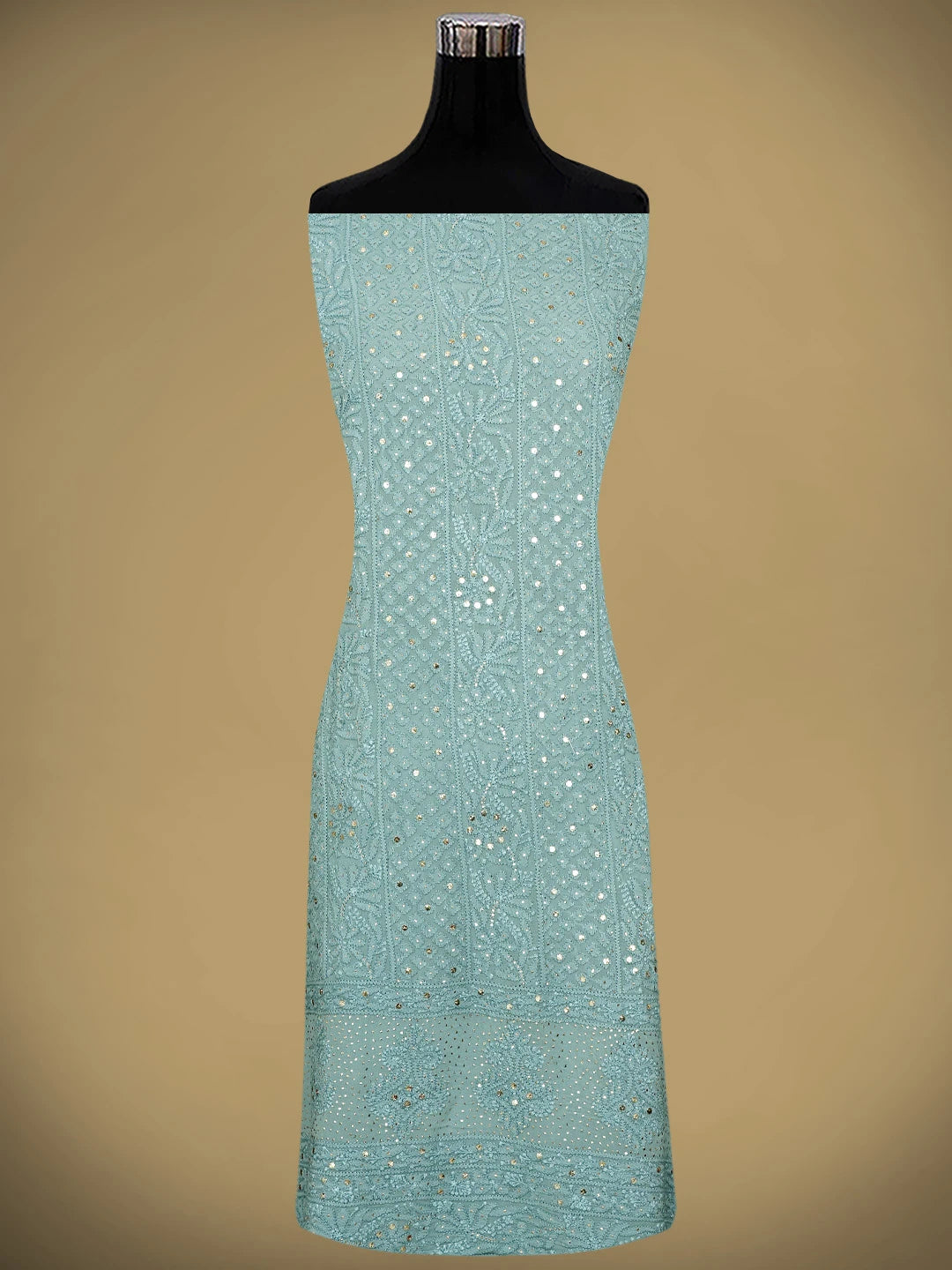 Ada Hand Embroidered Grey Viscose Georgette Lucknowi Chikankari Unstitched Kurta Dupatta Set With Muqaish Work 01A967053