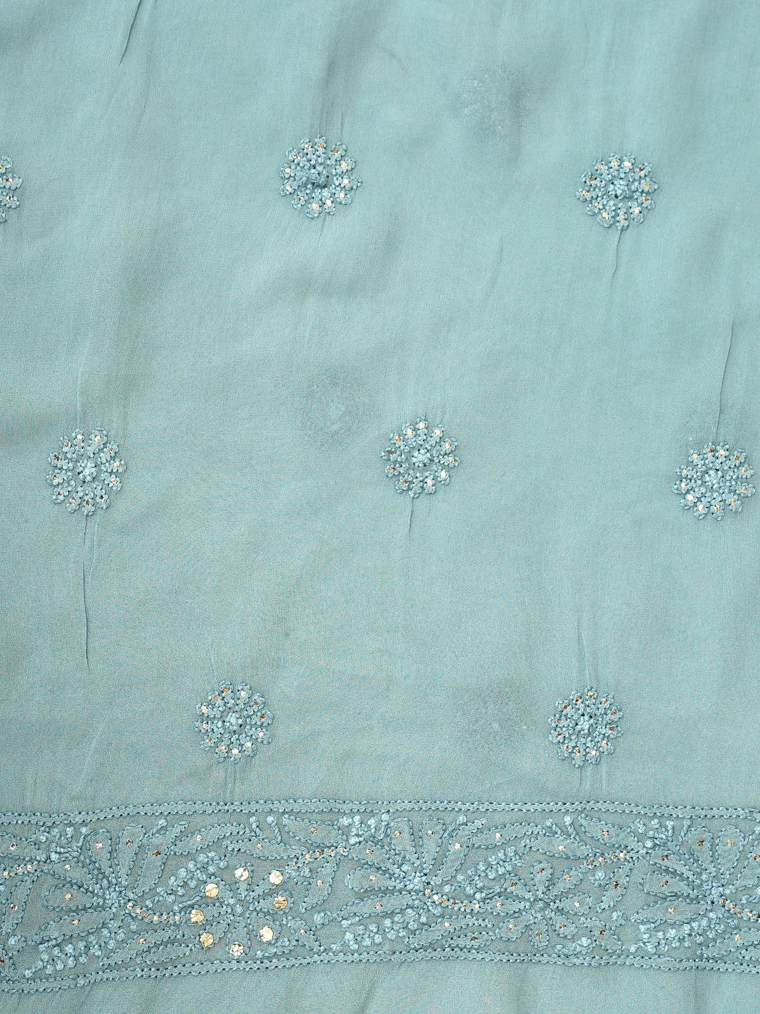 Ada Hand Embroidered Grey Viscose Georgette Lucknowi Chikankari Unstitched Kurta Dupatta Set With Muqaish Work 01A967053