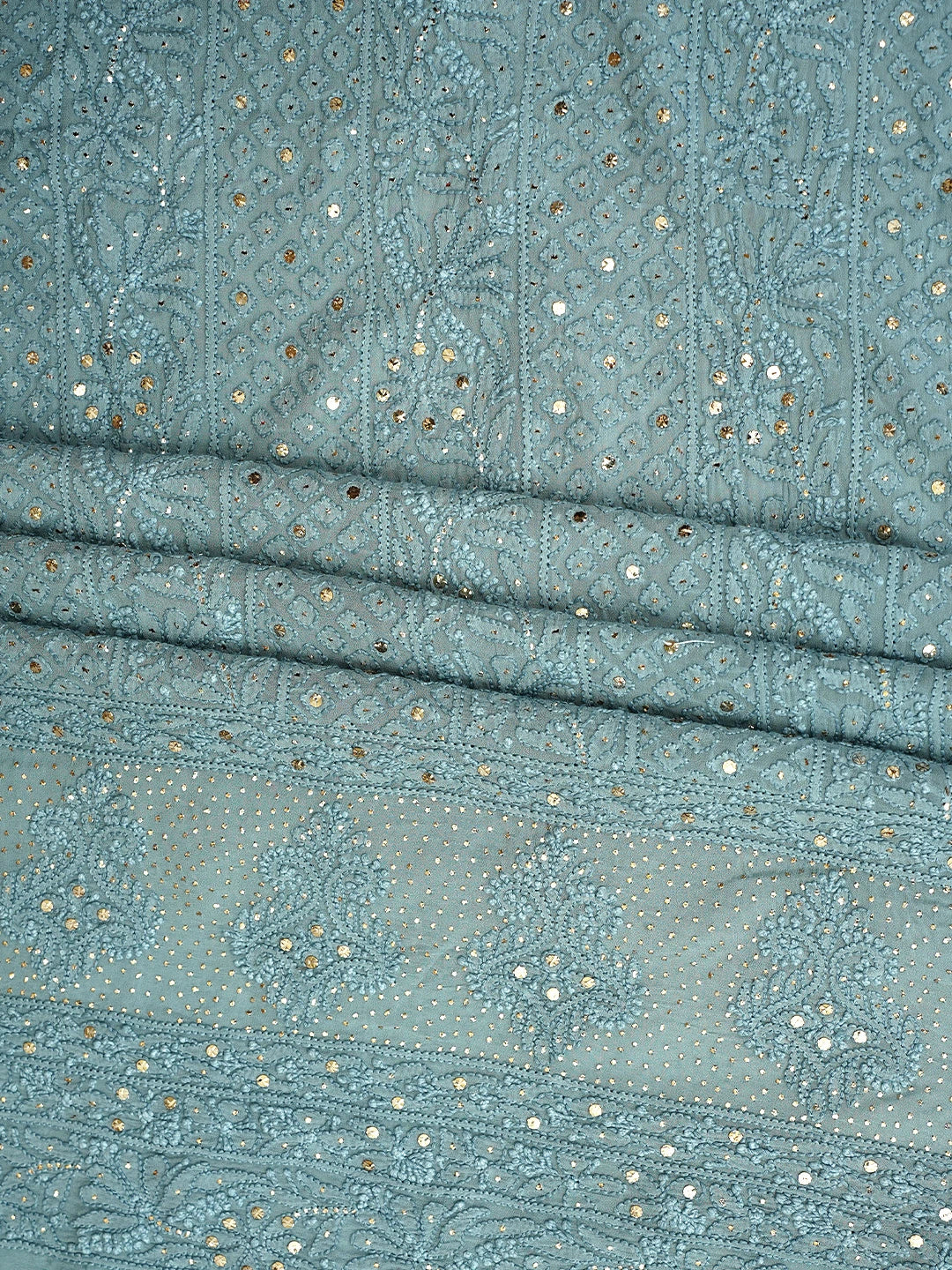 Ada Hand Embroidered Grey Viscose Georgette Lucknowi Chikankari Unstitched Kurta Dupatta Set With Muqaish Work 01A967053