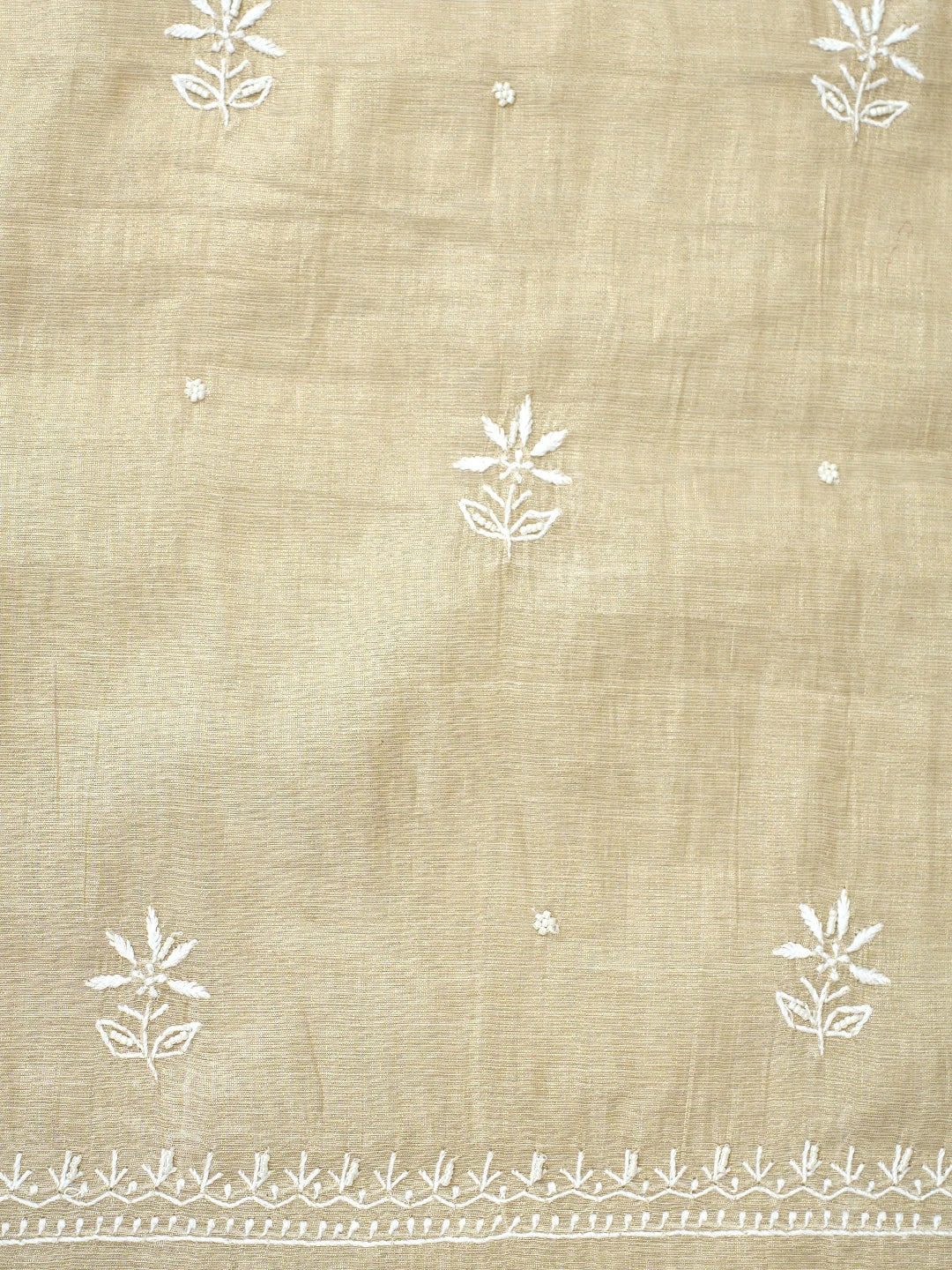 Ada Hand Embroidered Fawn Tissue Lucknowi Chikankari Unstitched Kurta Dupatta Set With Pearl Work 01A968200
