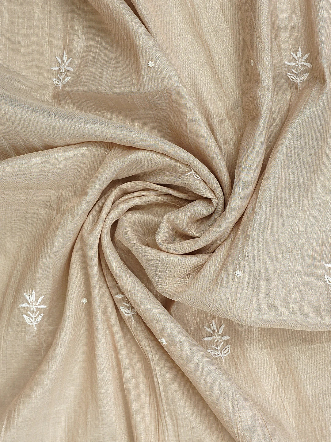Ada Hand Embroidered Fawn Tissue Lucknowi Chikankari Unstitched Kurta Dupatta Set With Pearl Work 01A968200