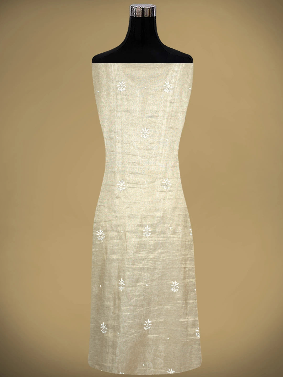Ada Hand Embroidered Fawn Tissue Lucknowi Chikankari Unstitched Kurta Dupatta Set With Pearl Work 01A968200