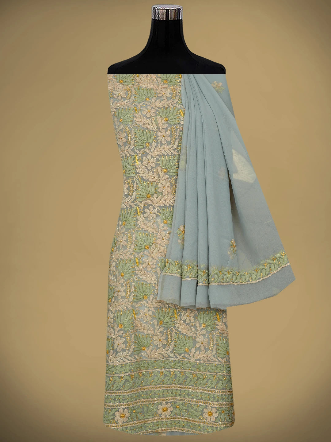 Ada Hand Embroidered Grey Georgette Lucknowi Chikankari Unstitched Suit Piece 01A969582