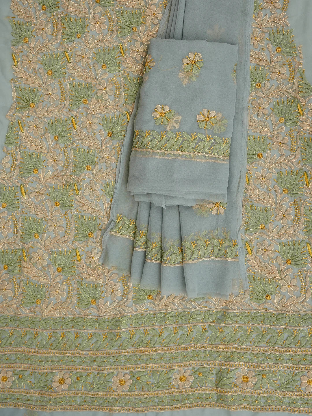 Ada Hand Embroidered Grey Georgette Lucknowi Chikankari Unstitched Suit Piece 01A969582