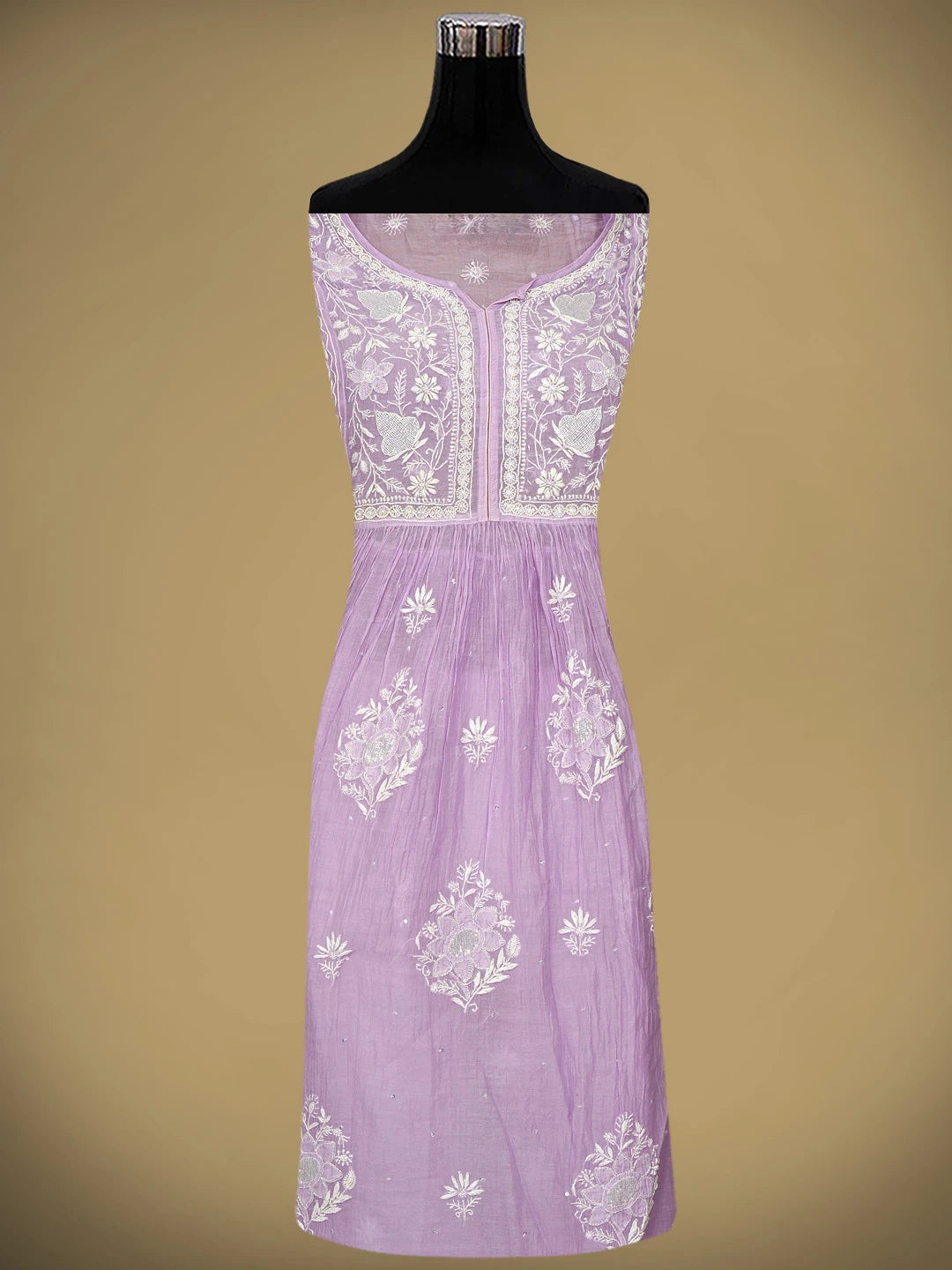 Ada Hand Embroidered Lavender Chanderi Semi-Stitched Lucknowi Chikankari A-Line Kurta Dupatta Set With Cutdana Work 01A954225