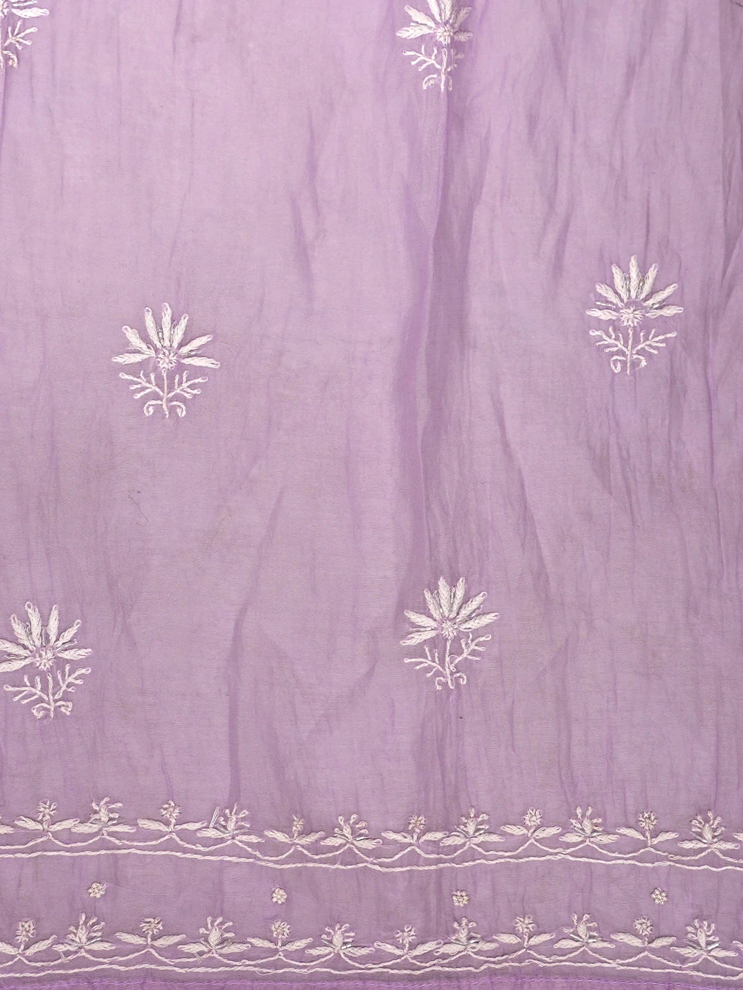 Ada Hand Embroidered Lavender Chanderi Semi-Stitched Lucknowi Chikankari A-Line Kurta Dupatta Set With Cutdana Work 01A954225