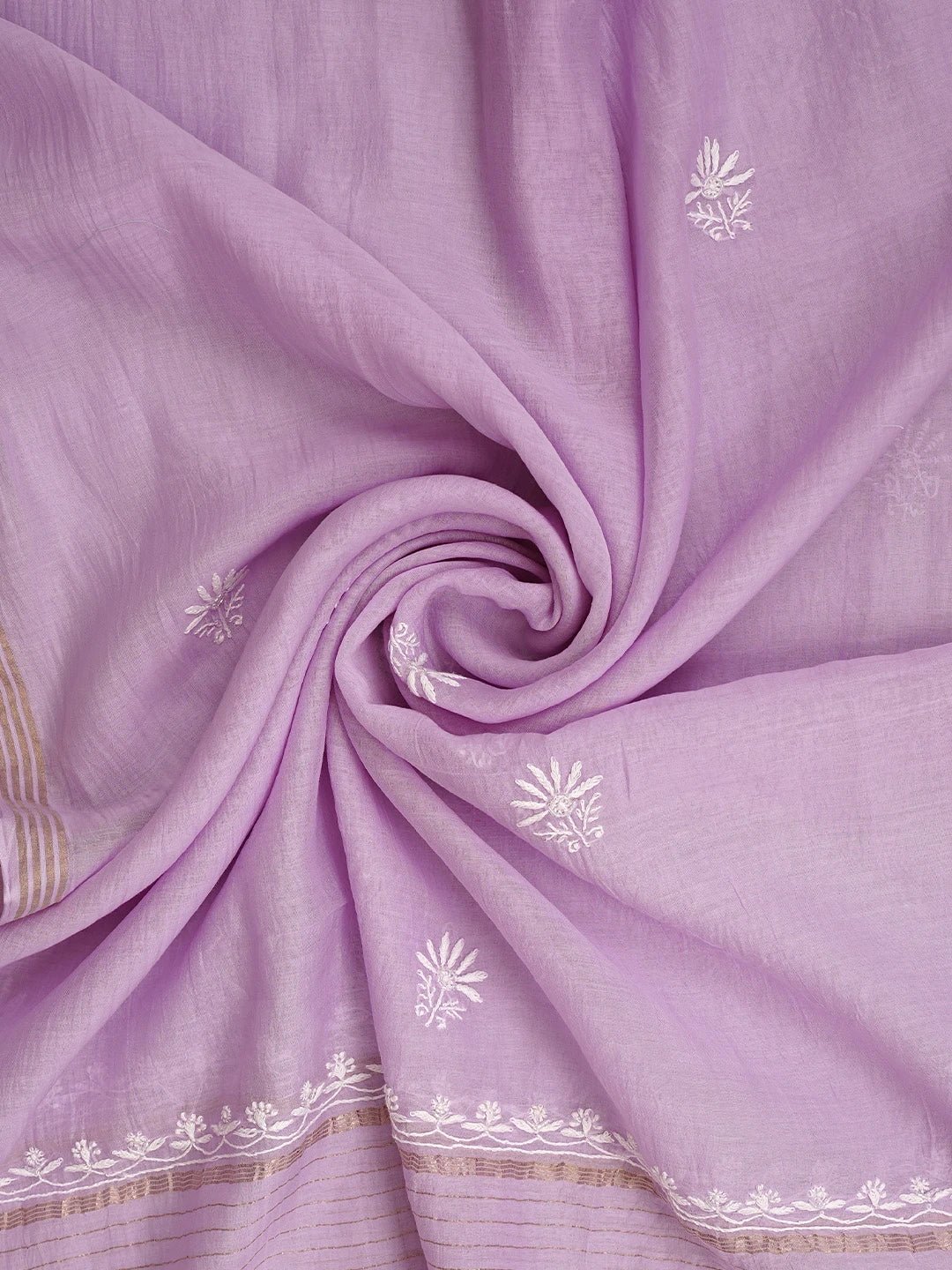 Ada Hand Embroidered Lavender Chanderi Semi-Stitched Lucknowi Chikankari A-Line Kurta Dupatta Set With Cutdana Work 01A954225