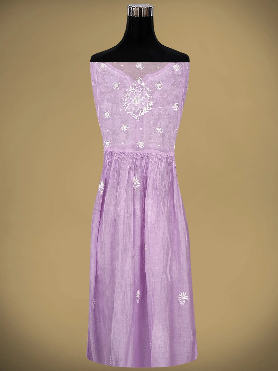 Ada Hand Embroidered Lavender Chanderi Semi-Stitched Lucknowi Chikankari A-Line Kurta Dupatta Set With Cutdana Work 01A954225