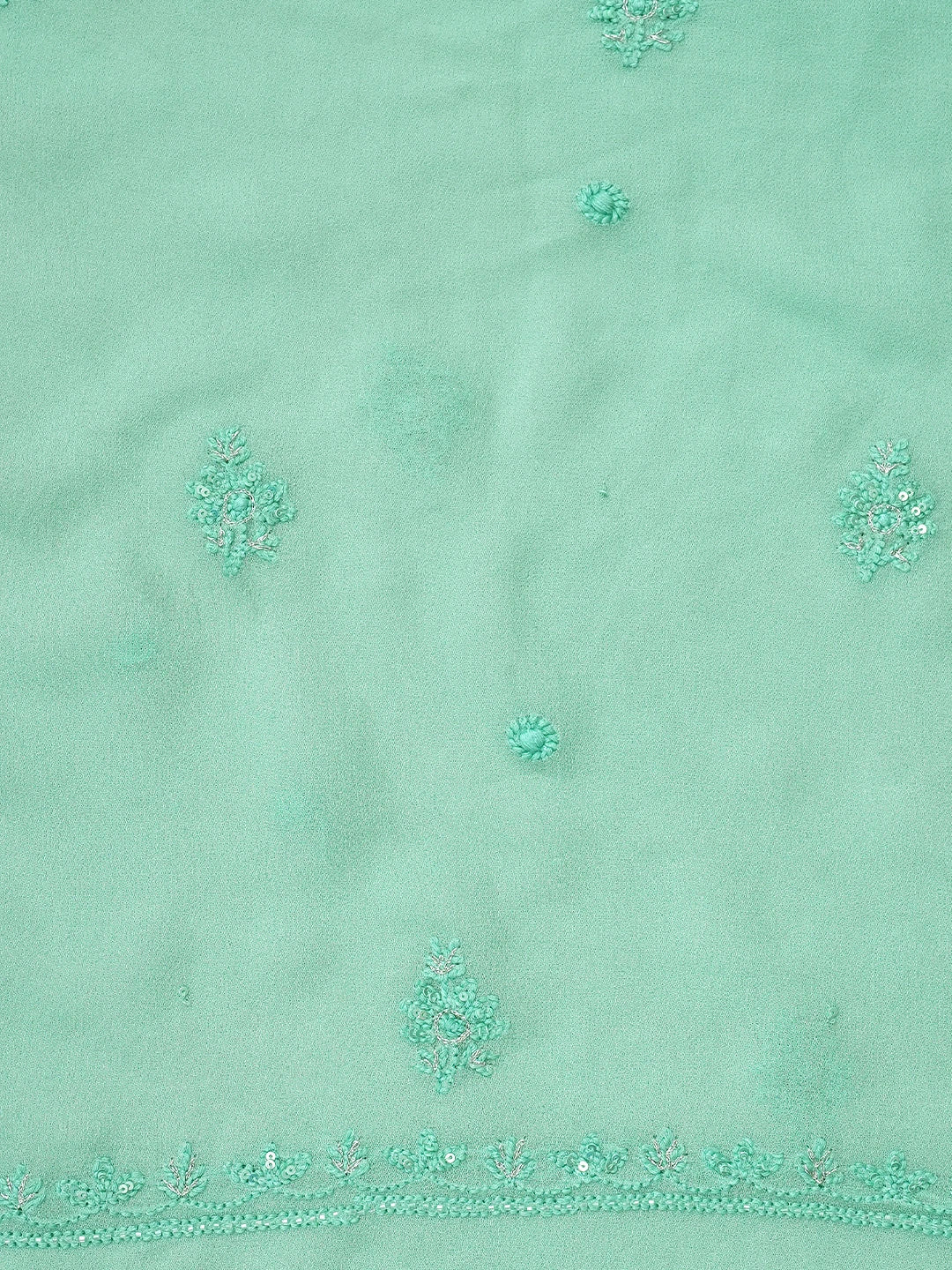 Ada Hand Embroidered Mermaid Sea Green Viscose Georgette Lucknowi Chikankari Unstitched Kurta Dupatta Set With Zari Work 01A810419