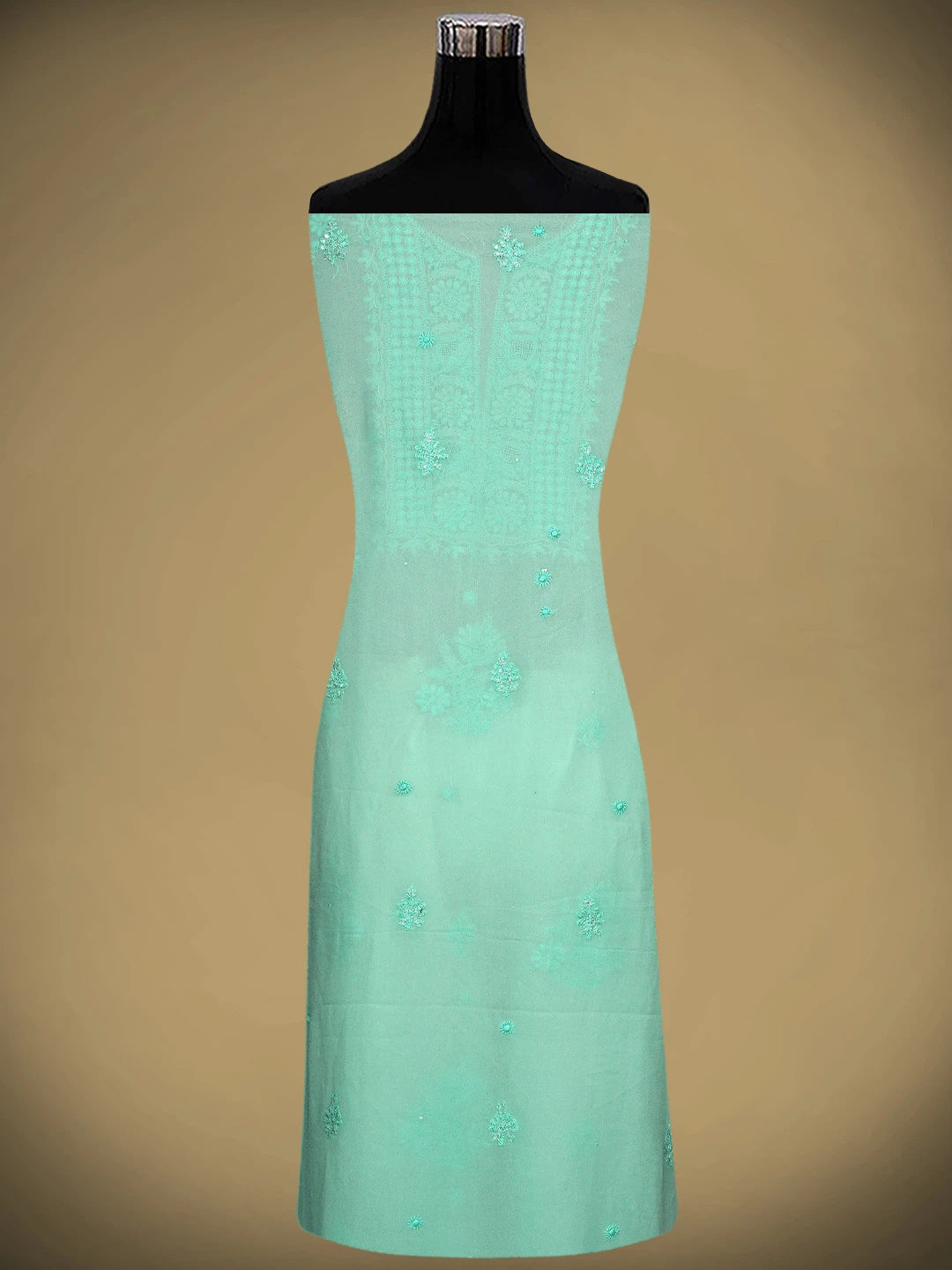 Ada Hand Embroidered Mermaid Sea Green Viscose Georgette Lucknowi Chikankari Unstitched Kurta Dupatta Set With Zari Work 01A810419