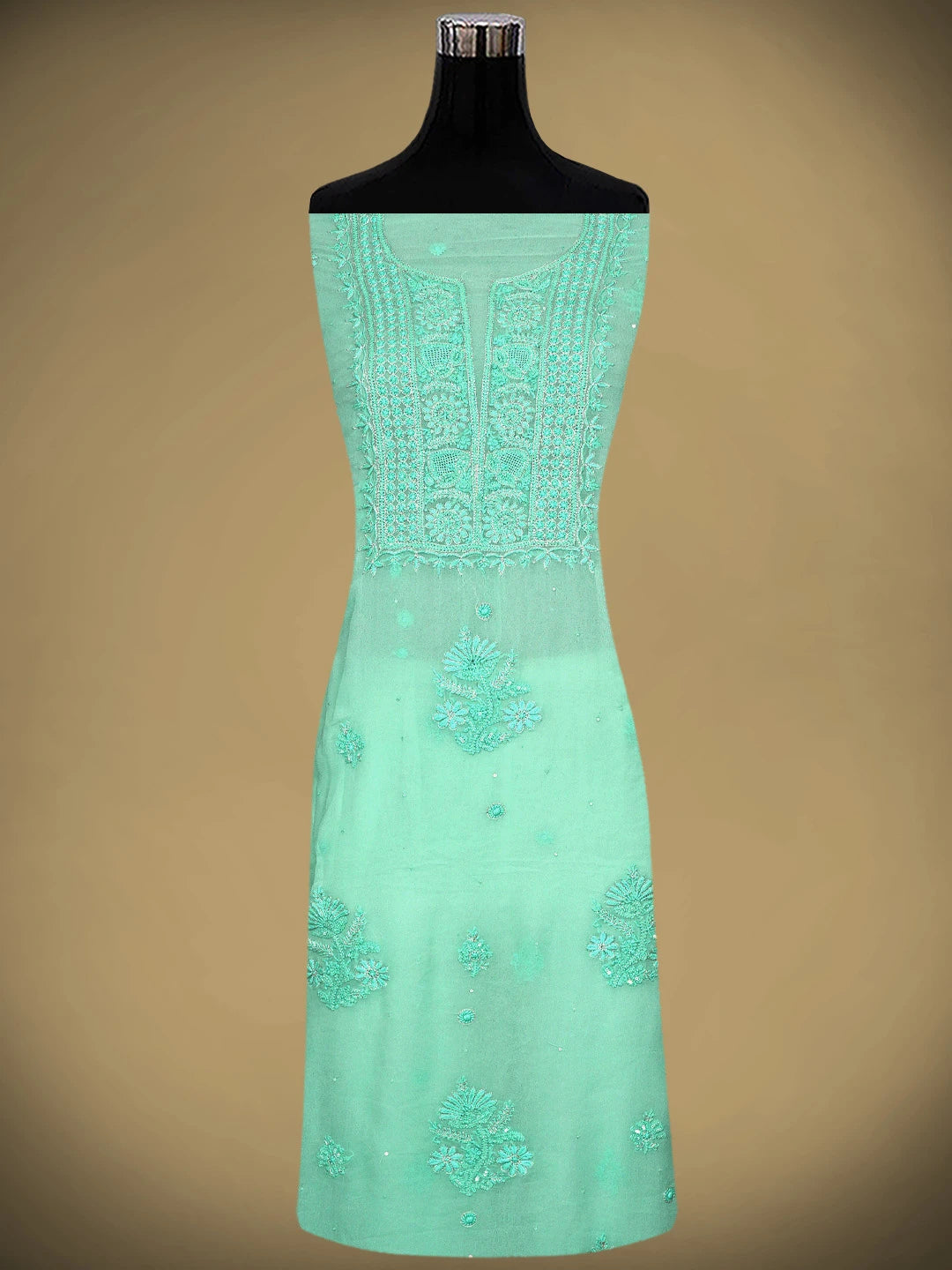 Ada Hand Embroidered Mermaid Sea Green Viscose Georgette Lucknowi Chikankari Unstitched Kurta Dupatta Set With Zari Work 01A810419