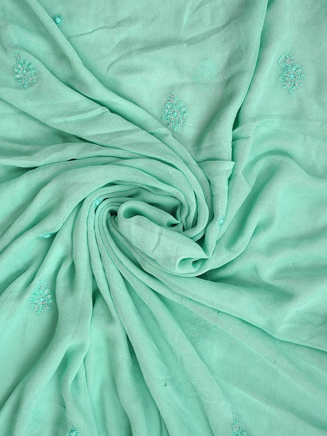 Ada Hand Embroidered Mermaid Sea Green Viscose Georgette Lucknowi Chikankari Unstitched Kurta Dupatta Set With Zari Work 01A810419