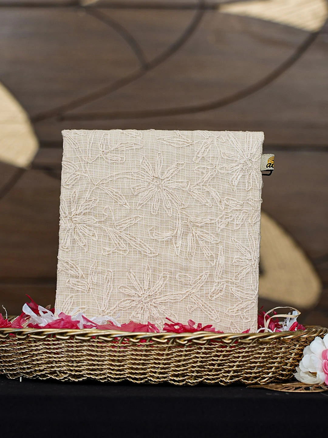 Ada Hand Embroidered Beige Kota Lucknowi Chikankari Pouch 01A923022