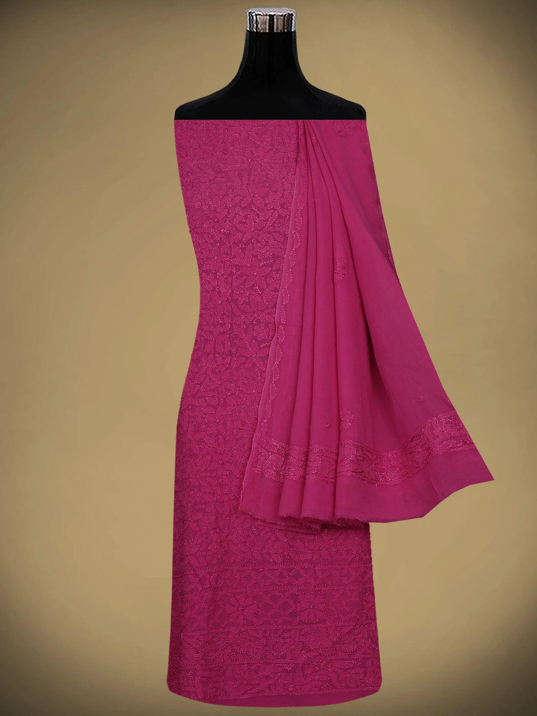 Ada Hand Embroidered Magenta Viscose Georgette Lucknowi Chikankari Unstitched Kurta Dupatta Set 01A922527