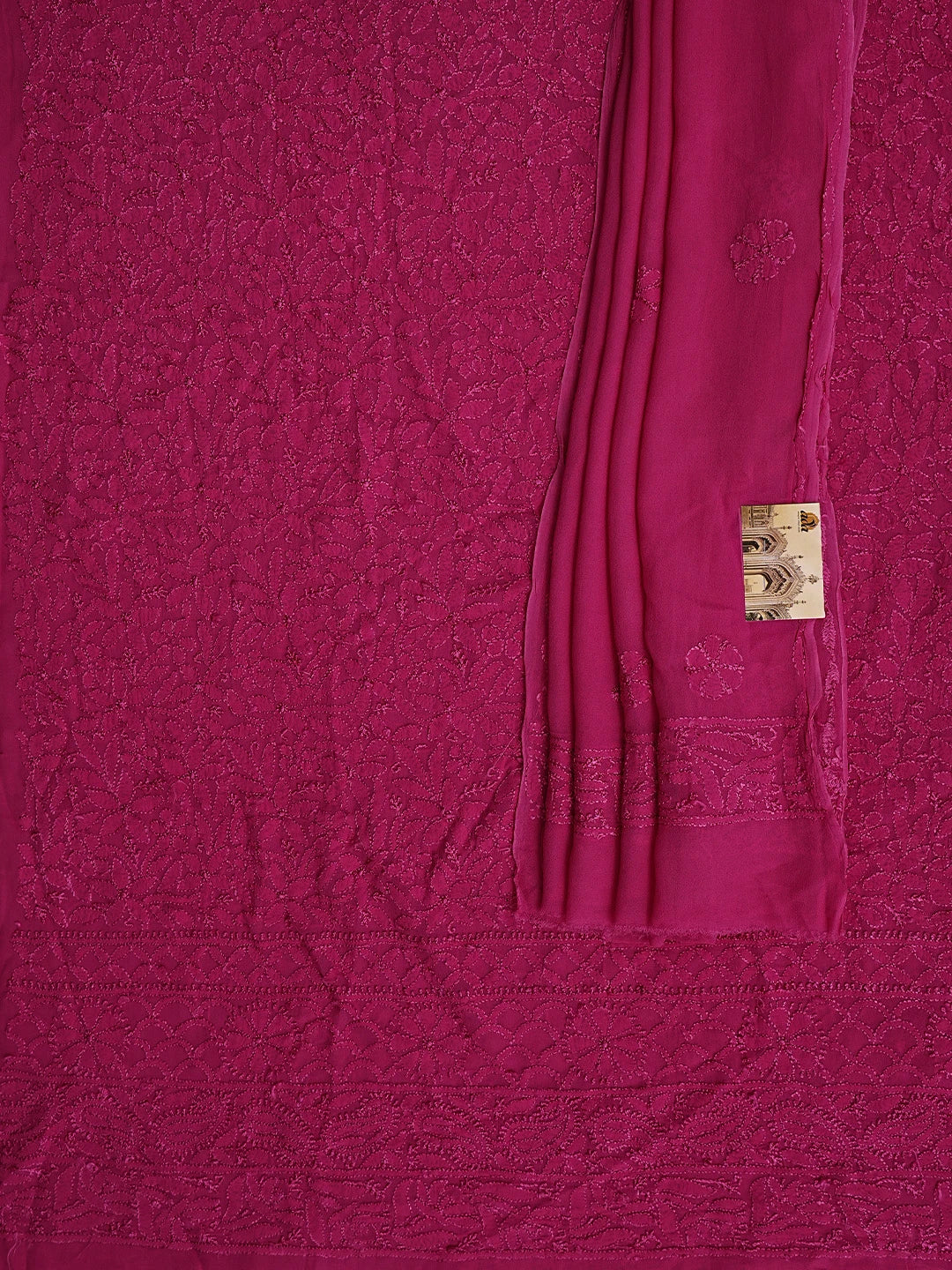 Ada Hand Embroidered Magenta Viscose Georgette Lucknowi Chikankari Unstitched Kurta Dupatta Set 01A922527