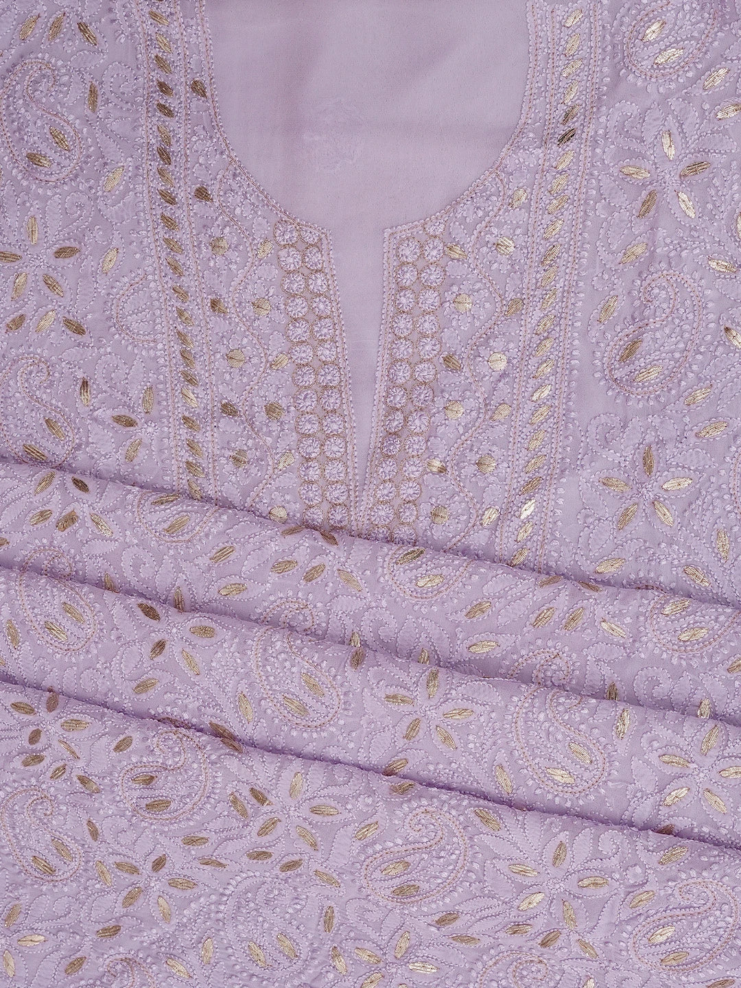 Ada Hand Embroidered Mauve Viscose Georgette Lucknowi Chikankari Unstitched Kurta Dupatta Set With Gota Patti Work 01A962478