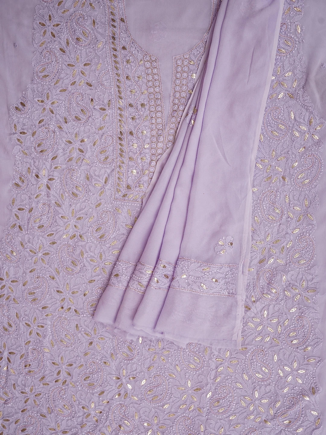 Ada Hand Embroidered Mauve Viscose Georgette Lucknowi Chikankari Unstitched Kurta Dupatta Set With Gota Patti Work 01A962478