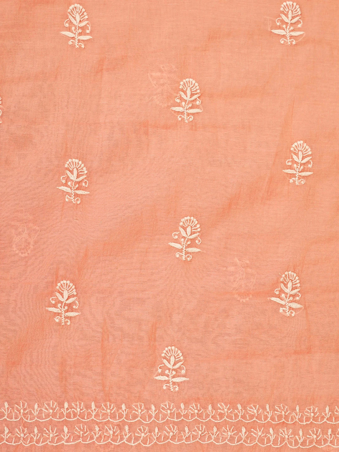 Ada Hand Embroidered Peach Chanderi Lucknowi Chikankari Unstitched Kurta Dupatta Set 01A939423