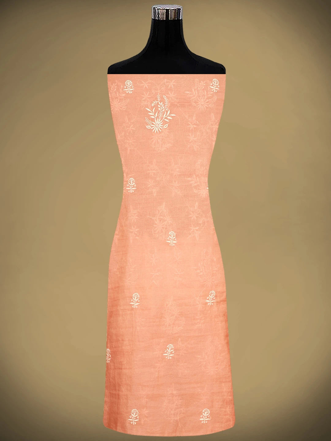 Ada Hand Embroidered Peach Chanderi Lucknowi Chikankari Unstitched Kurta Dupatta Set 01A939423
