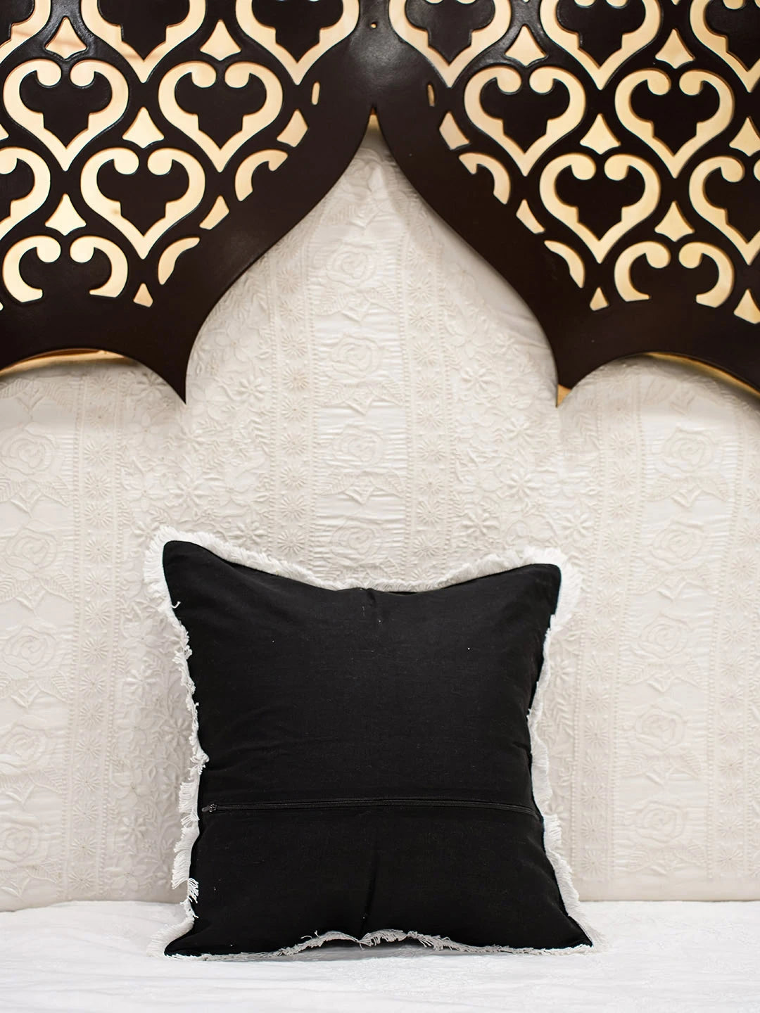 Ada Hand Embroidered Black Cotton Lucknowi Chikankari Cushion Cover With Zari Taar Work 01A572630