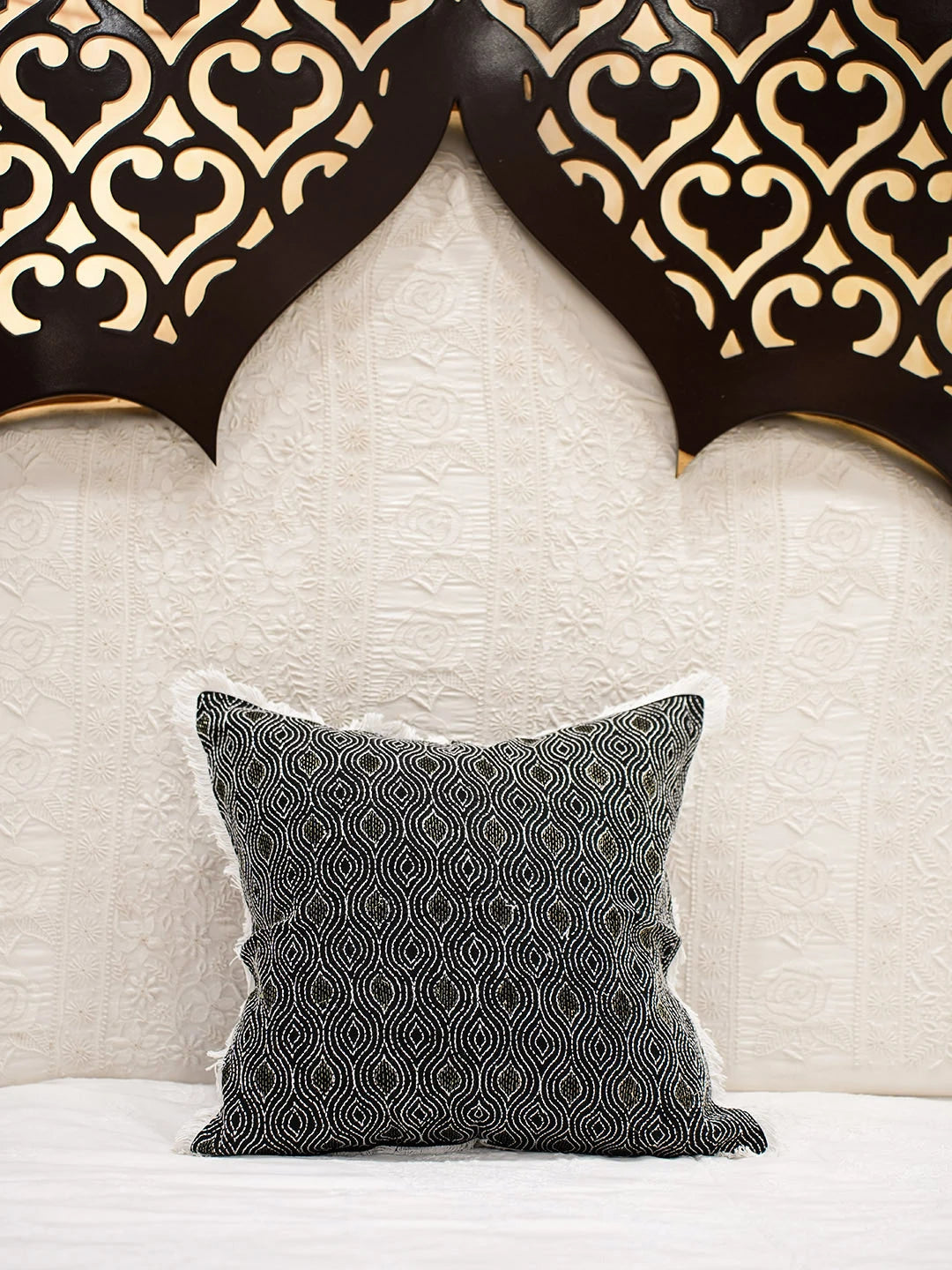Ada Hand Embroidered Black Cotton Lucknowi Chikankari Cushion Cover With Zari Taar Work 01A572630