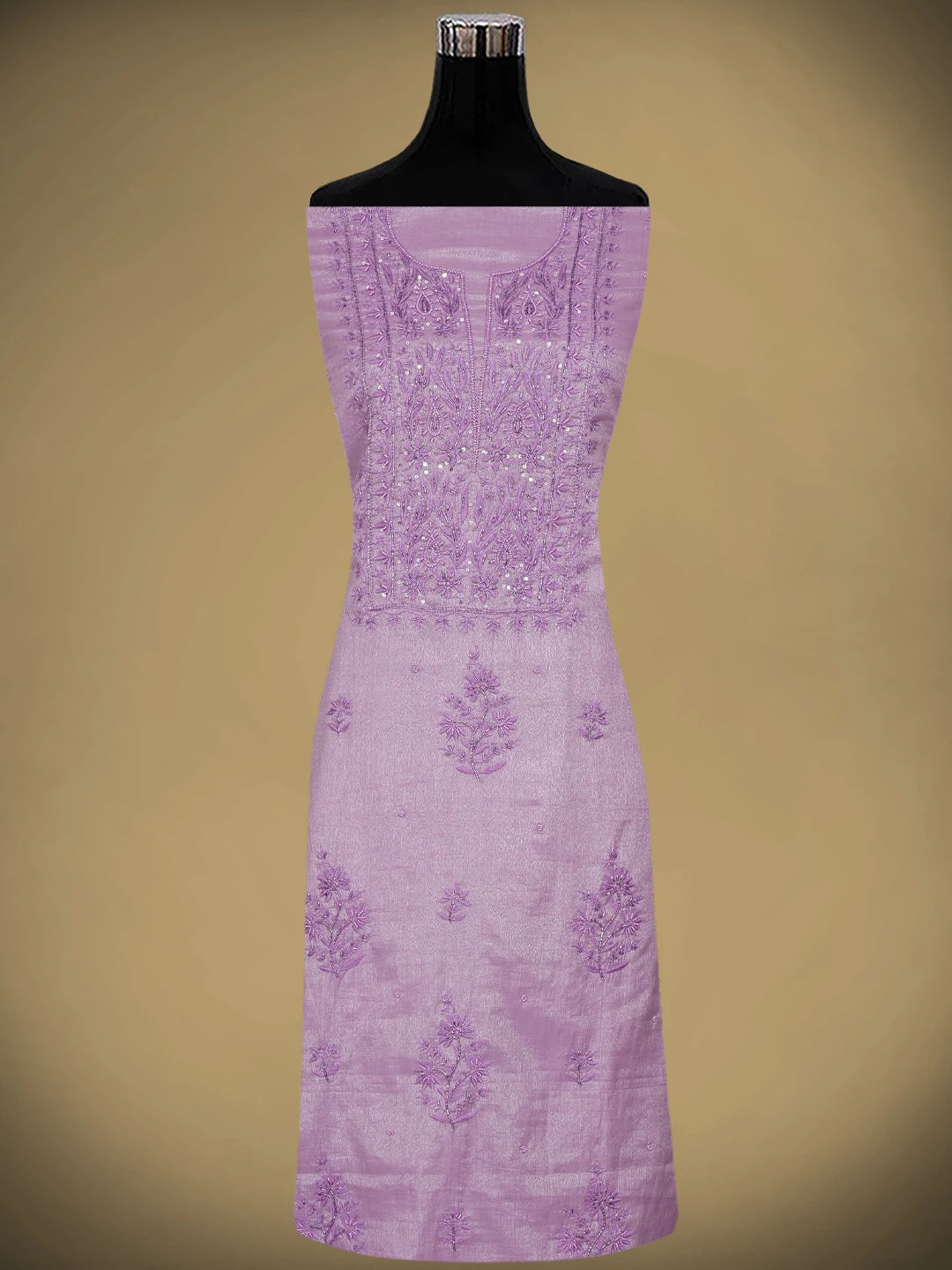 Ada Hand Embroidered Mauve Tissue Lucknowi Chikankari Unstitched Kurta Dupatta Set With Cutdana Work 01A901645