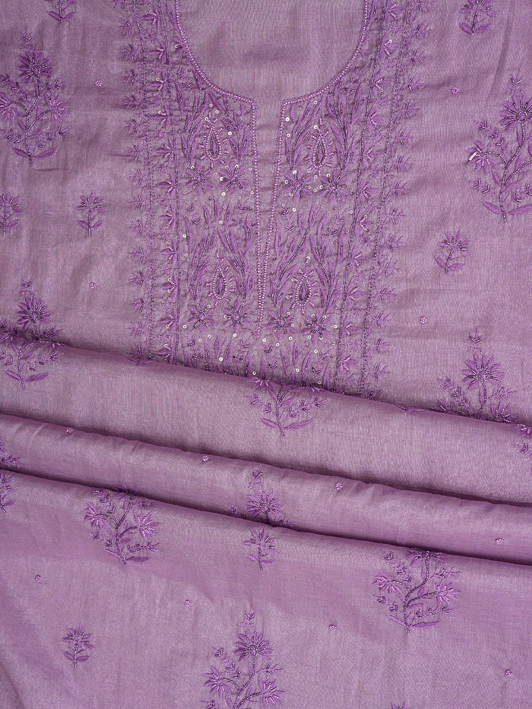 Ada Hand Embroidered Mauve Tissue Lucknowi Chikankari Unstitched Kurta Dupatta Set With Cutdana Work 01A901645