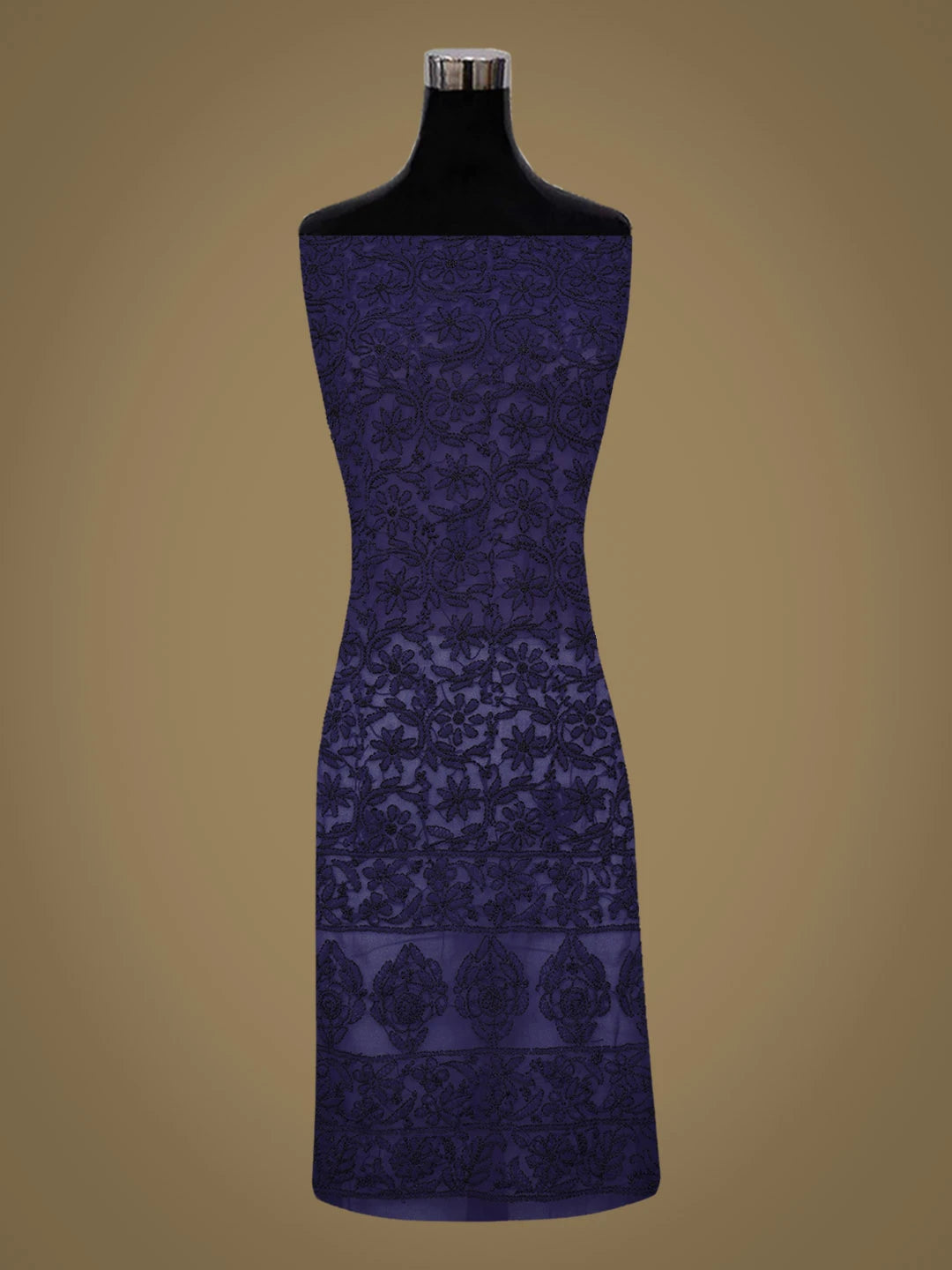 Ada Hand Embroidered Royal Blue Faux Georgette Lucknowi Chikankari Unstitched Suit Piece 01A921624