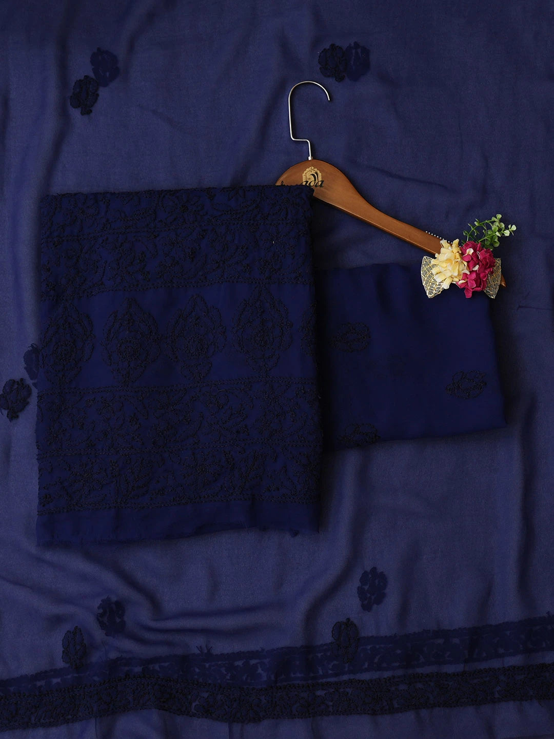 Ada Hand Embroidered Royal Blue Faux Georgette Lucknowi Chikankari Unstitched Suit Piece 01A921624